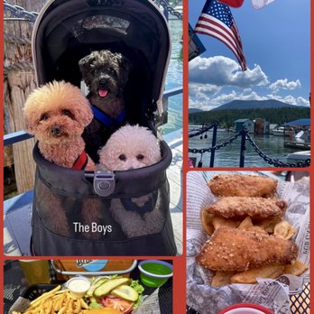 Lake House Bar & Grill - Pets allowed on deck, view from table, classic burger and fish and chips - New American Near Me - Bayview, Idaho Lake House Bar & Grill - Pets allowed on deck, view from table, classic burger and fish and chips - New American Near Me - Bayview, Idaho