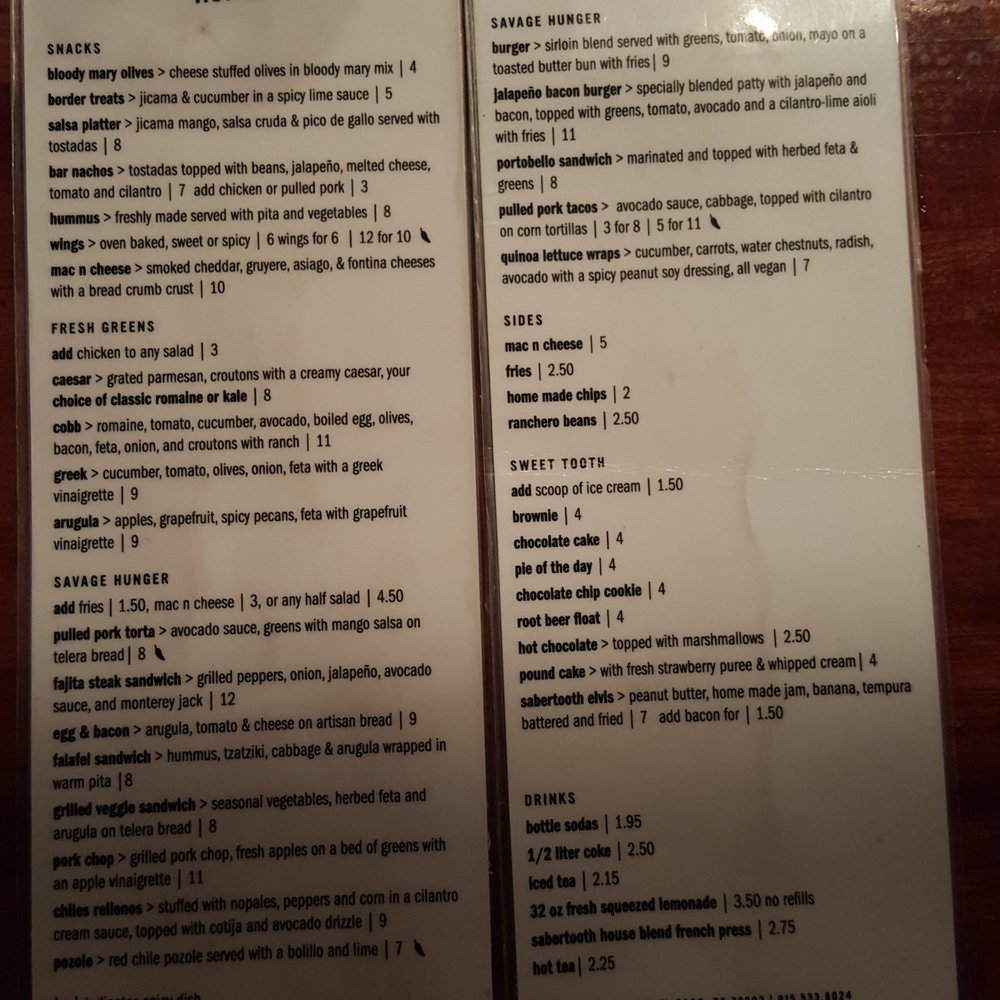 Sabertooth Food - The menu - New American Near Me - El Paso, Texas Sabertooth Food - The menu - New American Near Me - El Paso, Texas