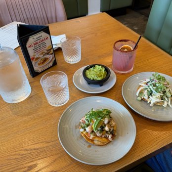 El Barrio Cantina - Shrimp marinero ceviche and aguachile verde camarones ceviche along with guacamole and pomegranate margarita - Mexican Near Me - Long Beach, California