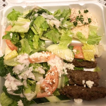 Mystic Grill - Beef kufta kabob plate. Sub salad for rice - Mediterranean Near Me - San Diego, California