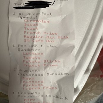 Vicky Bakery - a receipt for a breakfast - Desserts Near Me - Miramar, Florida