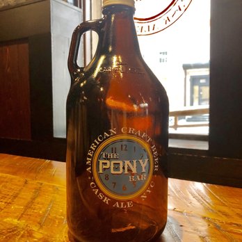 The Pony Bar - Bring your own or buy one for $5 growlers are 64OZs from $24-$29 and have a house party all your own with local and imported brews - Bars Near Me - New York, New York The Pony Bar - Bring your own or buy one for $5 growlers are 64OZs from $24-$29 and have a house party all your own with local and imported brews - Bars Near Me - New York, New York