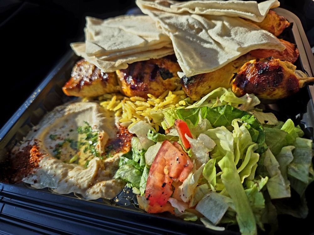 Golden Grill - Chicken Kabab Plate w/ Hummus, Rice, Fattoush Salad - $18.99 - fattoush salad, food, fattoush, salad, greens salad - Mediterranean Near Me - Clovis, California Golden Grill - Chicken Kabab Plate w/ Hummus, Rice, Fattoush Salad - $18.99 - fattoush salad, food, fattoush, salad, greens salad - Mediterranean Near Me - Clovis, California