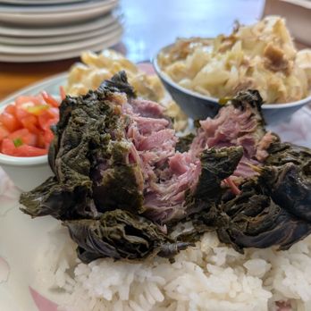 Kaaloa's Super Js Authentic Hawaiian - Pork laulau & kalia pig & cabbage 2 choice plate - Hawaiian Near Me - Captain Cook, Hawaii Kaaloa's Super Js Authentic Hawaiian - Pork laulau & kalia pig & cabbage 2 choice plate - Hawaiian Near Me - Captain Cook, Hawaii