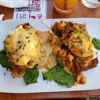 Ruby Slipper Decatur - The Peacemaker: a Crawfish Benedict on a grit cake and chicken Benedict, and a morning margarita. - Breakfast & Brunch Near Me - New Orleans, Louisiana