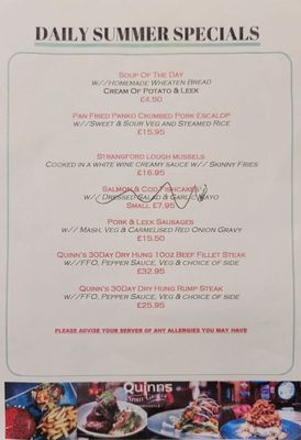 Menu photo 2 Quinns Bar Newcastle, DOW