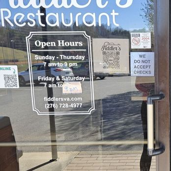 Fiddler’s - Door sign - Comfort Food Near Me - Hillsville, Virginia