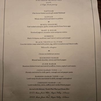Berenjak - Feast menu - Persian/Iranian Near Me - London, XGL