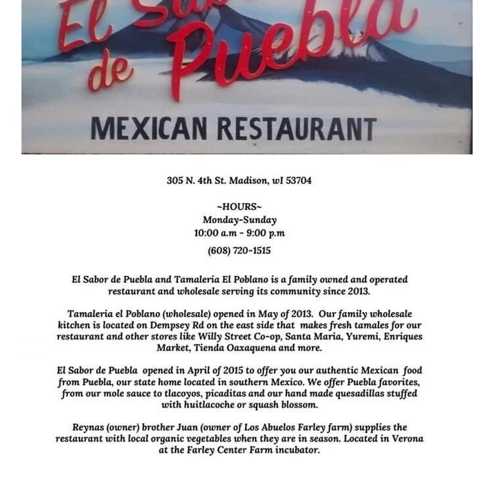 El Sabor de Puebla - From 5/2020 on FB - Mexican Near Me - Madison, Wisconsin El Sabor de Puebla - From 5/2020 on FB - Mexican Near Me - Madison, Wisconsin