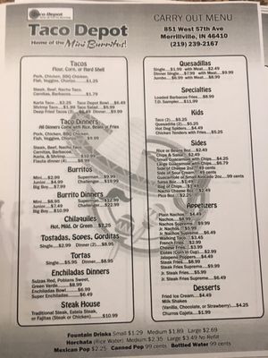 Menu photo 2 Taco Depot Merrillville, IN