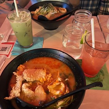 OKI Shoten - Tom yum ramen - sub shrimp with fried chicken, strawberry lemonade, miso ramen, iced green latte - Ramen Near Me - Washington, DC, District of Columbia OKI Shoten - Tom yum ramen - sub shrimp with fried chicken, strawberry lemonade, miso ramen, iced green latte - Ramen Near Me - Washington, DC, District of Columbia