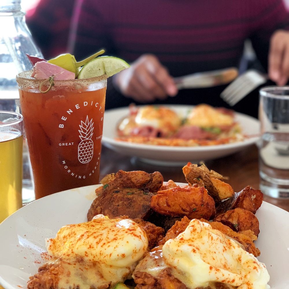 Benedict's - Hot fried chicken eggs benedict with the signature Bloody Mary - Breakfast & Brunch Near Me - Wayzata, Minnesota Benedict's - Hot fried chicken eggs benedict with the signature Bloody Mary - Breakfast & Brunch Near Me - Wayzata, Minnesota