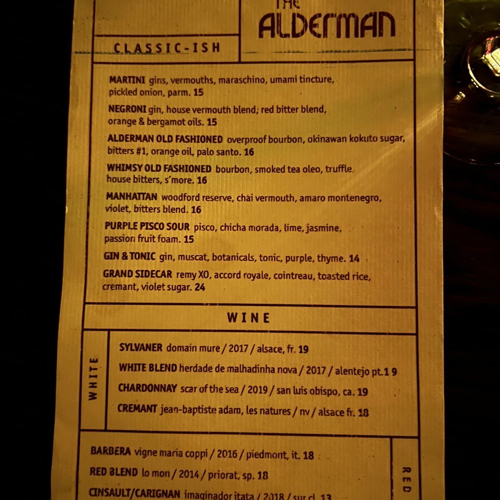 The Alderman - July 2022 menu - Cocktail Bars Near Me - Chicago, Illinois