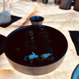 Salmon belly hand rolls