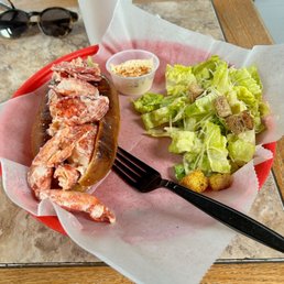 a lobster sandwich and a salad