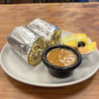 The Lightbox Cafe - a burrito with a side of fruit - Cafes Near Me - San Francisco, California
