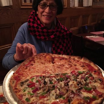 Grant Street Cafe - Mom posing with large 14" soggy pie half plain & half veggie - Italian Near Me - Dumont, New Jersey Grant Street Cafe - Mom posing with large 14" soggy pie half plain & half veggie - Italian Near Me - Dumont, New Jersey