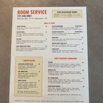 FUSION Resort - Room service menu front - Resorts Near Me - Treasure Island, Florida
