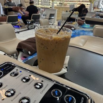Honey Nails & Spa - In the pedi area and view of my complimentary Vietnamese coffee and the nail color area! - Nail Salons Near Me - San Antonio, Texas