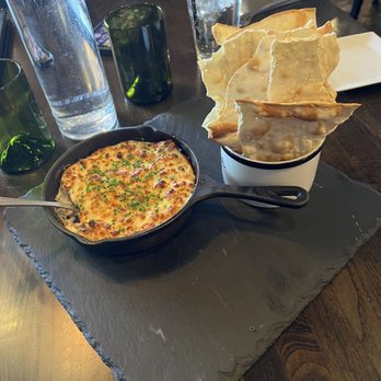 Vineyard Market - Oven baked Crab Dip with garlic flatbread crackers (So good) - Cigar Bars Near Me - Ozark, Missouri