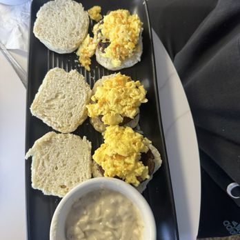 Brunch De Lux - Breakfast sliders with side of sausage gravy - Coffee & Tea Near Me - Cincinnati, Ohio Brunch De Lux - Breakfast sliders with side of sausage gravy - Coffee & Tea Near Me - Cincinnati, Ohio