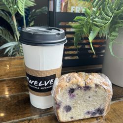 Six Twelve Coffeehouse & Bar - Blueberry cream cheese loaf and cafe au lait