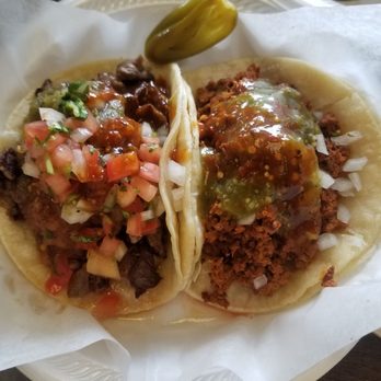 Taco Bar Frederick - Steak taco and chorizo taco after the salsa bar - Mexican Near Me - Frederick, Maryland