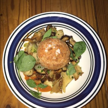 Odd Duck - Chicken Fried Chicken Egg, Mushrooms, Hot Sauce ($9) - American Near Me - Austin, Texas Odd Duck - Chicken Fried Chicken Egg, Mushrooms, Hot Sauce ($9) - American Near Me - Austin, Texas
