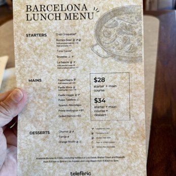 Telefèric Barcelona - 06.30.26 lunch menu - Spanish Near Me - Roseville, California