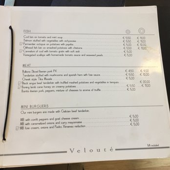 Velouté - Menu page 3 - Tapas Bars Near Me - Seville, SE Velouté - Menu page 3 - Tapas Bars Near Me - Seville, SE