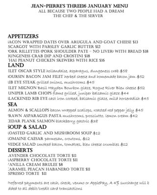 Menu photo 2 Jean-Pierre's Three16 Tumwater, WA Menu photo 2 Jean-Pierre's Three16 Tumwater, WA