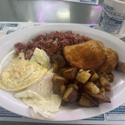 Franny’s Diner - 2 eggs medium, home fries, corned beef hash and gluten free bread.
