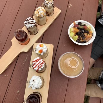 Grandpa's Cellar - Coffee flights (classic and Halloween), apple cider slushee, and Halloween apples - Bakeries Near Me - Camino, California