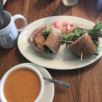 Pickle Jar Kitchen - The Pickle Jar Chicken Sammy and tomato bisque soup (cup) - New American Near Me - Falmouth, Massachusetts