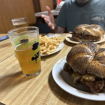 Donkey's Place - (2) steak sandwiches w/cheese & fried onions, large side of fries and couple of draft beers - Cheesesteaks Near Me - Camden, New Jersey