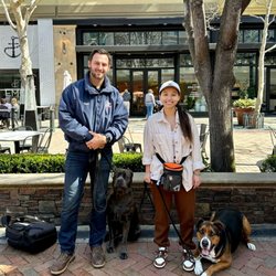 Lorenzo's Dog Training Team - Tiger's graduation at Santana Row with mom, Rene, and a furry friend!