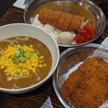 Curry Life - Bottom - Beef Base Curry Udon with Tonkatsu and Creamed Corn; Top - Beef Base Curry Rice with Tonkatsu and Boiled Egg - Japanese Curry Near Me - San Jose, California Curry Life - Bottom - Beef Base Curry Udon with Tonkatsu and Creamed Corn; Top - Beef Base Curry Rice with Tonkatsu and Boiled Egg - Japanese Curry Near Me - San Jose, California