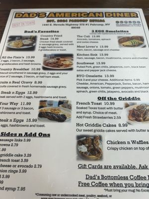 Menu photo 1 Dad's American Diner Pahrump, NV Menu photo 1 Dad's American Diner Pahrump, NV