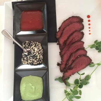 Flavour Bistro - BBQ Kangaroo with House made Ketchup, Wasabi and Sesame Seeds. Think Chinese BBQ Pork but Kangaroo. - Cajun/Creole Near Me - Duvall, Washington