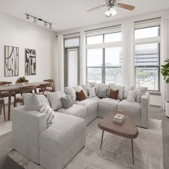 Camden Design District Apartments - Living room with high ceilings and private balcony at Camden Design District apartments in Dallas, TX - Apartments Near Me - Dallas, Texas Camden Design District Apartments - Living room with high ceilings and private balcony at Camden Design District apartments in Dallas, TX - Apartments Near Me - Dallas, Texas