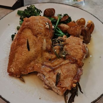 Gatsby's Landing Times Square - Brick chicken with  potatoes and broccolini. - New American Near Me - New York, New York