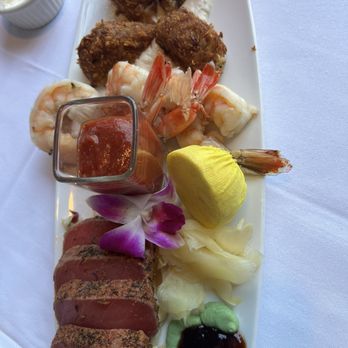 Summit House - Seaside Sampler for 4 - crab cakes + prawns + blackened sashimi - Steakhouses Near Me - Fullerton, California Summit House - Seaside Sampler for 4 - crab cakes + prawns + blackened sashimi - Steakhouses Near Me - Fullerton, California