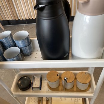 Ari Sushi - Self-serve cart with hot tea, cold water, and pickled veggies in small jars. - Sushi Bars Near Me - Dublin, California Ari Sushi - Self-serve cart with hot tea, cold water, and pickled veggies in small jars. - Sushi Bars Near Me - Dublin, California
