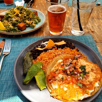Shores Restaurant - Huevos Rancheros ($19) & Kale Caesar ($15) - New American Near Me - La Jolla, California Shores Restaurant - Huevos Rancheros ($19) & Kale Caesar ($15) - New American Near Me - La Jolla, California