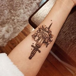 rose and dagger in dotwork style done by Kreska