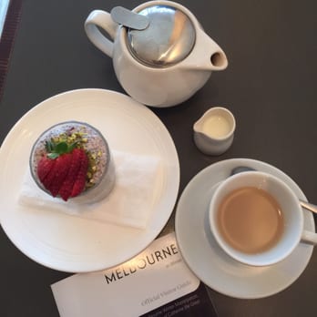 The Mess Hall - Strawberry chia seed with yogurt and pistachio plus a pot of chai tea - Italian Near Me - Melbourne, VIC