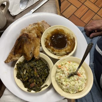 The Mason Jar - 1/2 baked chicken, three sides Collard greens, coleslaw, mashed potatoes and gravy - American Near Me - Umatilla, Florida The Mason Jar - 1/2 baked chicken, three sides Collard greens, coleslaw, mashed potatoes and gravy - American Near Me - Umatilla, Florida