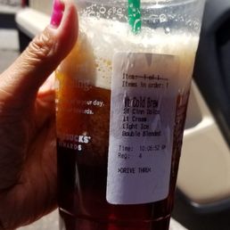 Venti Cold Brew w/Light Heavy Cream, Light EXTRA Ice, 6 Pumps of Sugar Free Cinnamon Dolce, Double blended Venti Cold Brew w/Light Heavy Cream, Light EXTRA Ice, 6 Pumps of Sugar Free Cinnamon Dolce, Double blended