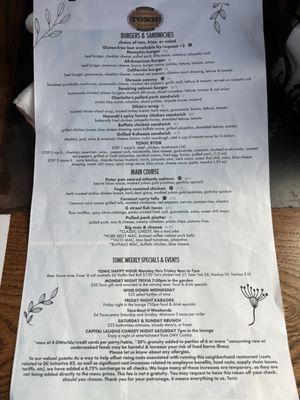 Menu photo 1 Tonic Washington, DC, DC Menu photo 1 Tonic Washington, DC, DC