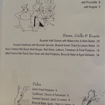 Rose's Cafe - Dinner menu indicating entrees and sides - Italian Near Me - San Francisco, California Rose's Cafe - Dinner menu indicating entrees and sides - Italian Near Me - San Francisco, California